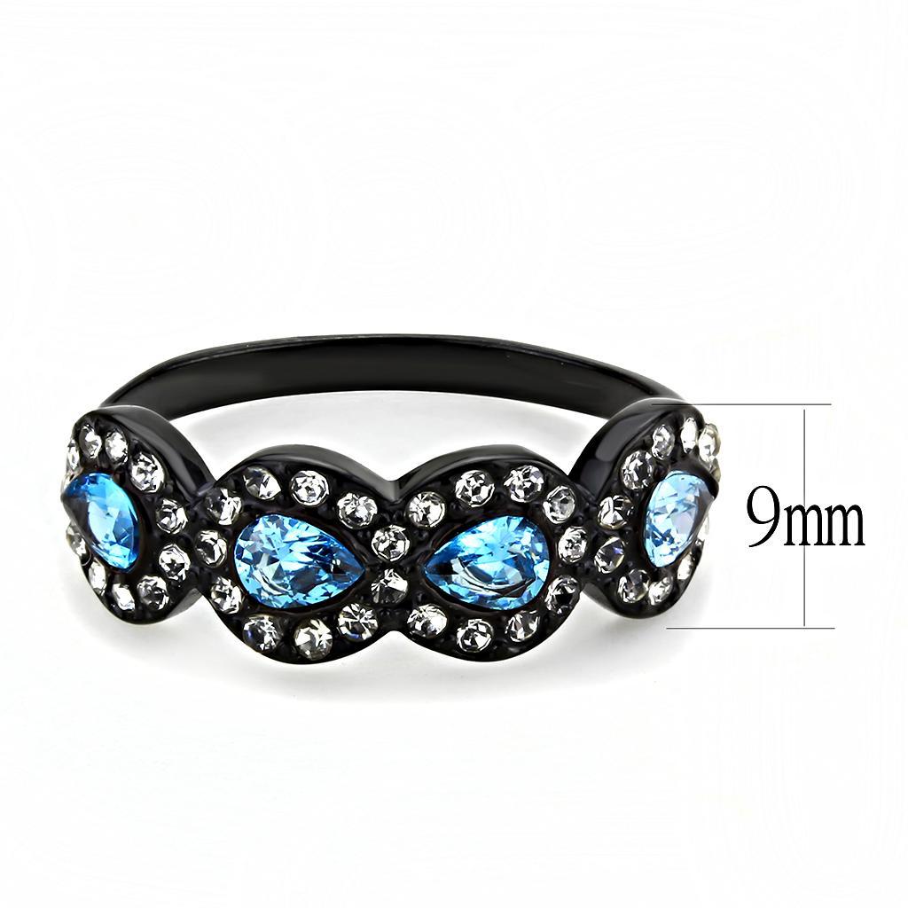 TK3559 - IP Black(Ion Plating) Stainless Steel Ring with AAA Grade CZ  in Sea Blue - Joyeria Lady