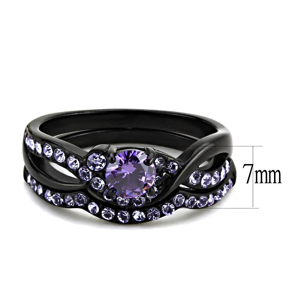 TK3560 - IP Black(Ion Plating) Stainless Steel Ring with AAA Grade CZ  in Amethyst - Joyeria Lady