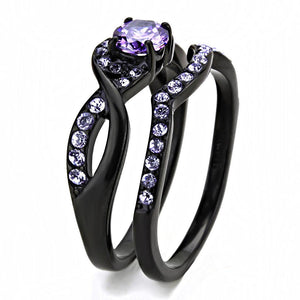 TK3560 - IP Black(Ion Plating) Stainless Steel Ring with AAA Grade CZ  in Amethyst