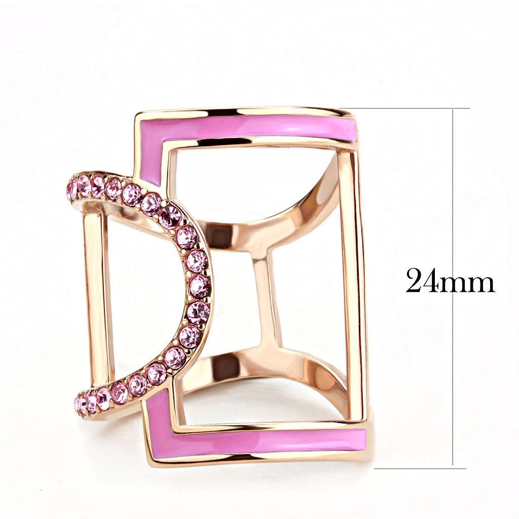TK3561 - IP Rose Gold(Ion Plating) Stainless Steel Ring with Top Grade Crystal  in Light Rose - Joyeria Lady