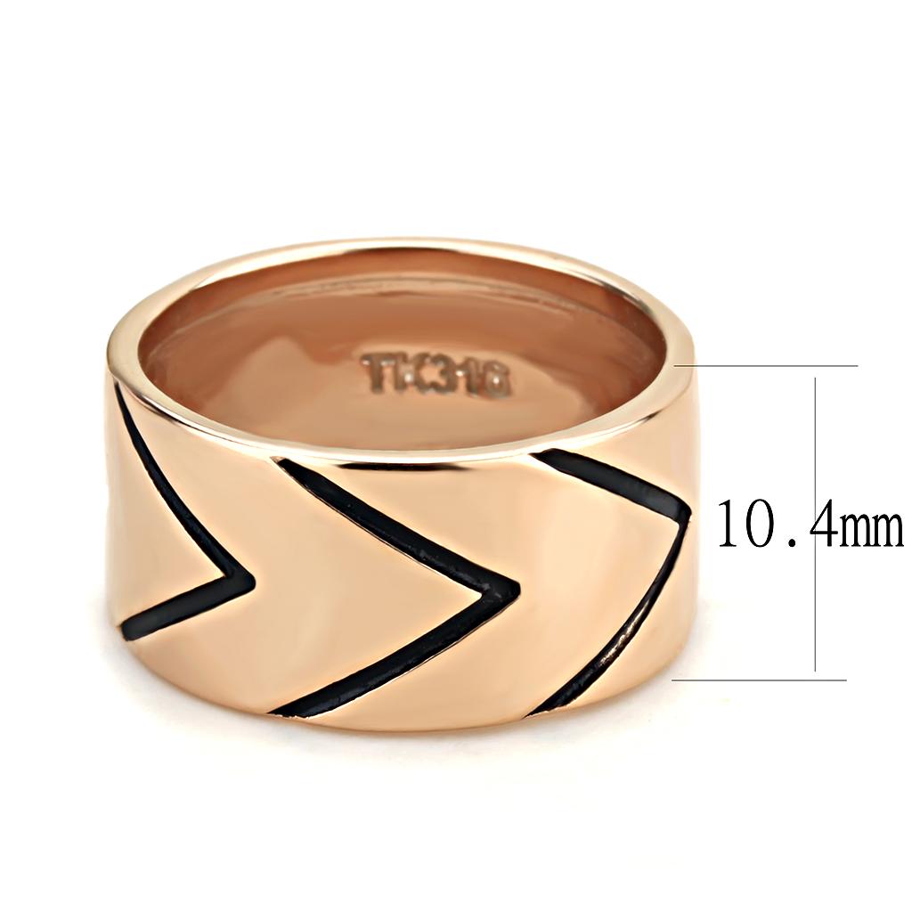 TK3563 IP Rose Gold(Ion Plating) Stainless Steel Ring with Epoxy in Jet - Joyeria Lady