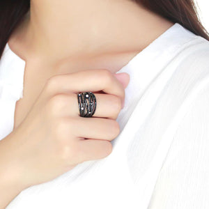 TK3566 - IP Black(Ion Plating) Stainless Steel Ring with Top Grade Crystal  in Aurora Borealis (Rainbow Effect)
