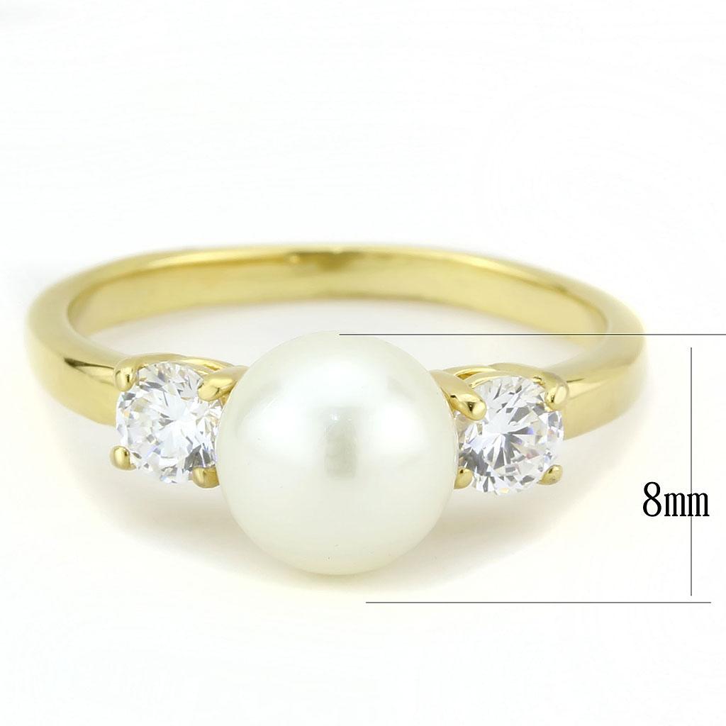 TK3567 - IP Gold(Ion Plating) Stainless Steel Ring with Synthetic Pearl in White - Joyeria Lady