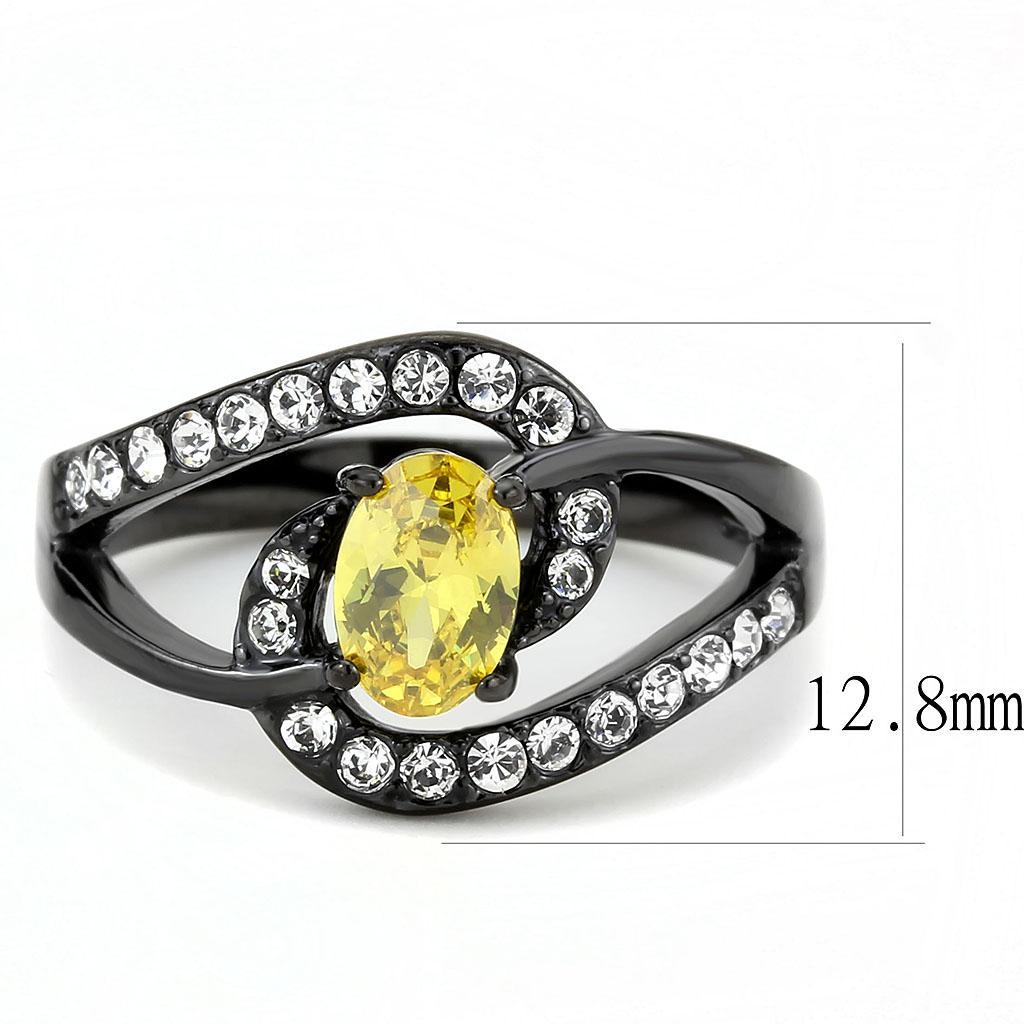 TK3571 - IP Black(Ion Plating) Stainless Steel Ring with AAA Grade CZ  in Topaz - Joyeria Lady