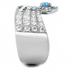 TK3572 - No Plating Stainless Steel Ring with AAA Grade CZ  in Sea Blue