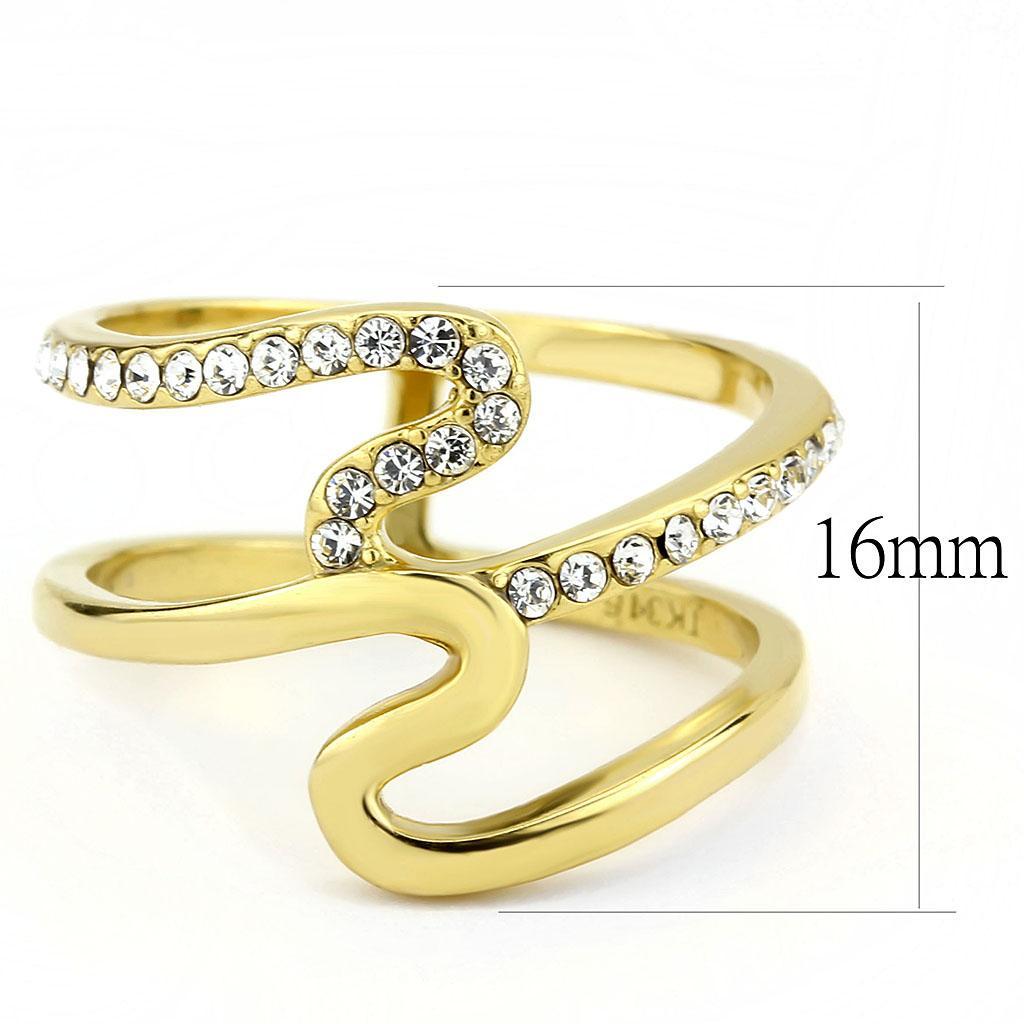 TK3574 - IP Gold(Ion Plating) Stainless Steel Ring with Top Grade Crystal  in Clear - Joyeria Lady