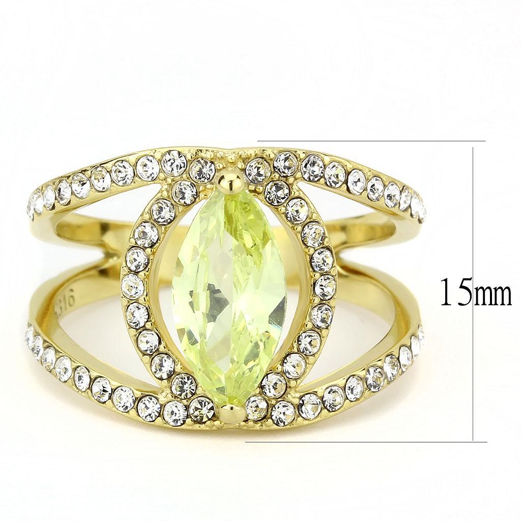 TK3578 - IP Gold(Ion Plating) Stainless Steel Ring with AAA Grade CZ  in Apple Green color - Joyeria Lady