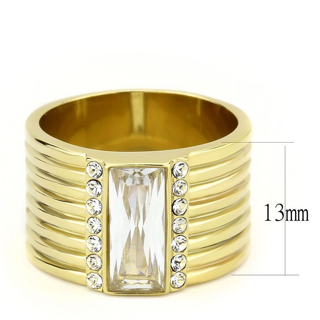 TK3581 - IP Gold(Ion Plating) Stainless Steel Ring with AAA Grade CZ  in Clear - Joyeria Lady