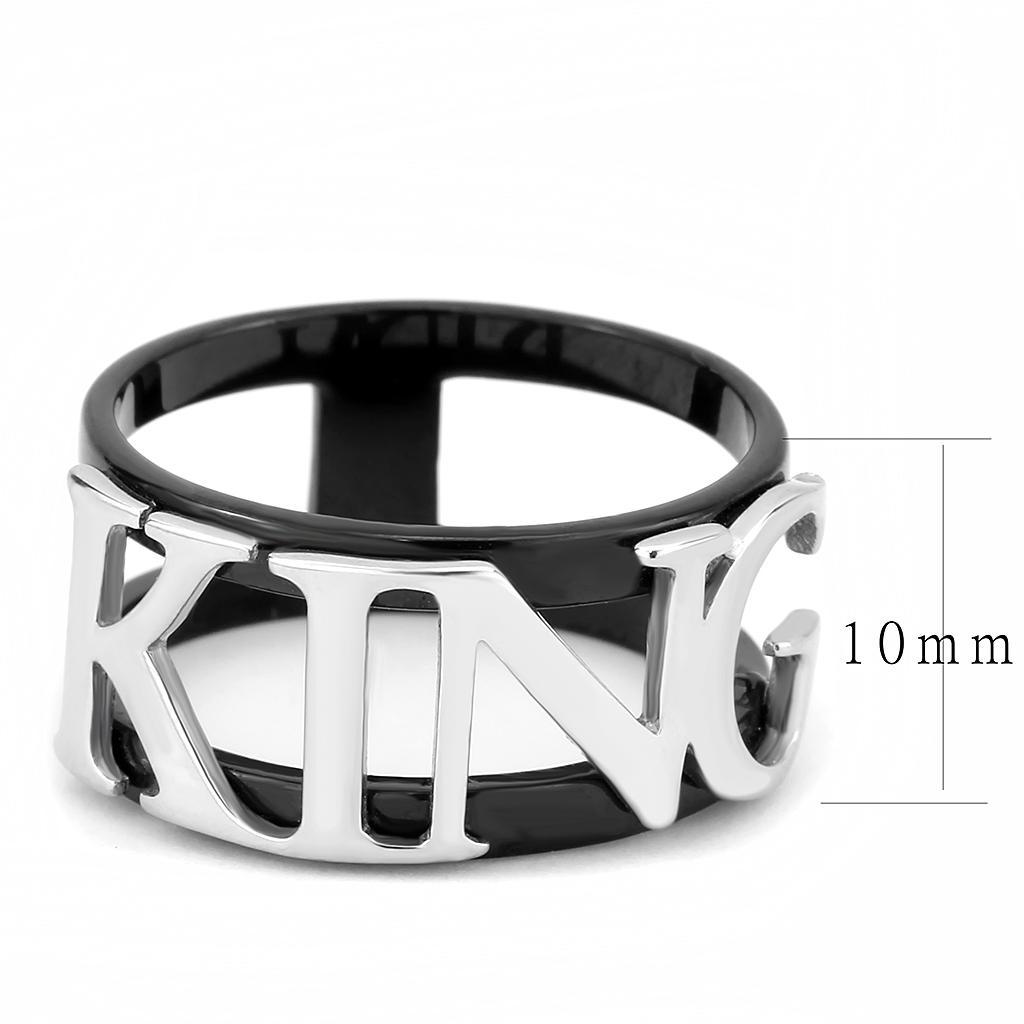 TK3583 - Two-Tone IP Black (Ion Plating) Stainless Steel Ring with No Stone - Joyeria Lady