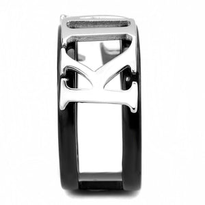 TK3583 - Two-Tone IP Black (Ion Plating) Stainless Steel Ring with No Stone