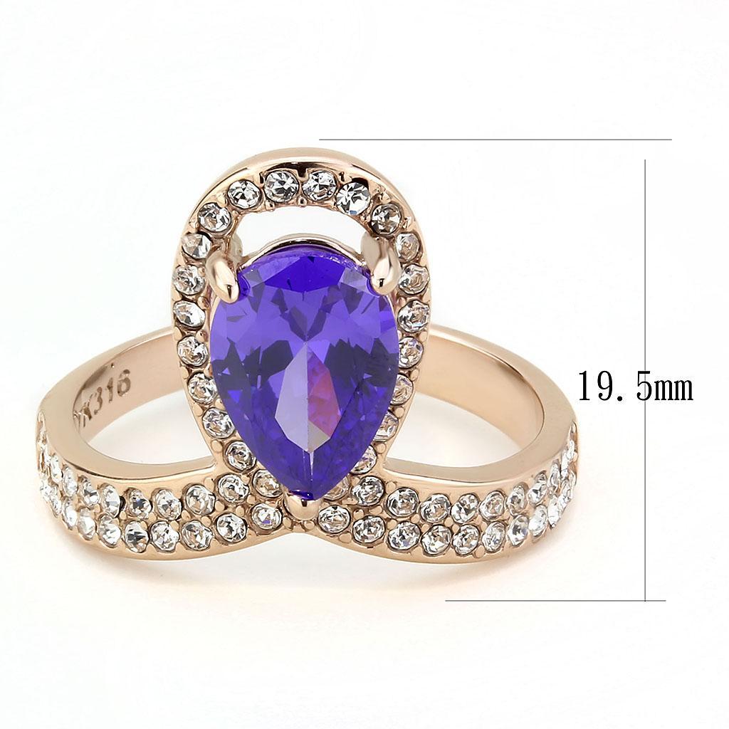 TK3589 - IP Rose Gold(Ion Plating) Stainless Steel Ring with AAA Grade CZ  in Tanzanite - Joyeria Lady