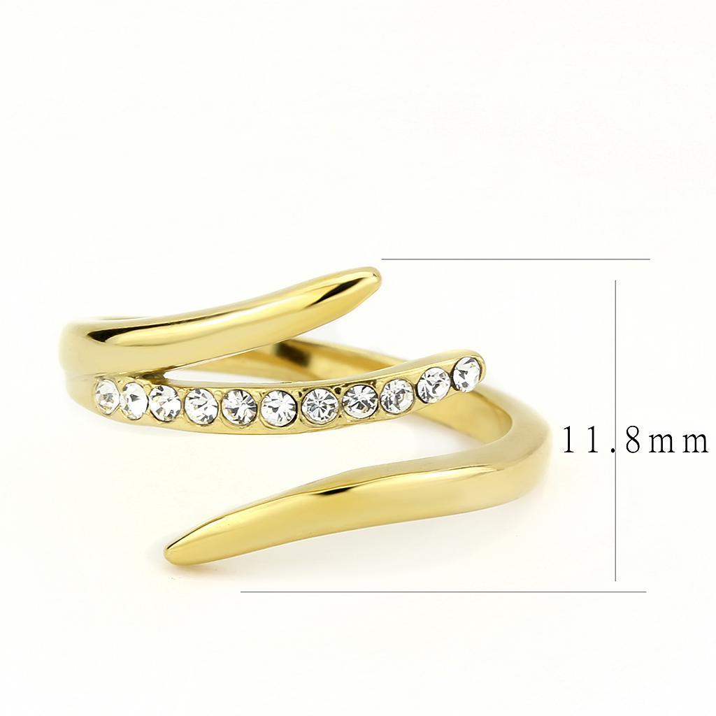 TK3590 - IP Gold(Ion Plating) Stainless Steel Ring with Top Grade Crystal  in Clear - Joyeria Lady