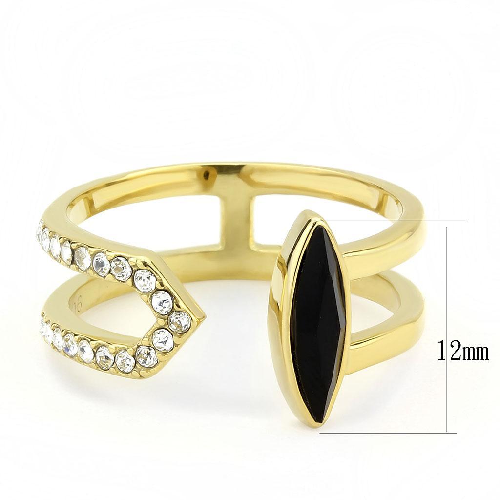 TK3591 - IP Gold(Ion Plating) Stainless Steel Ring with Top Grade Crystal  in Jet - Joyeria Lady