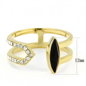 TK3591 - IP Gold(Ion Plating) Stainless Steel Ring with Top Grade Crystal  in Jet