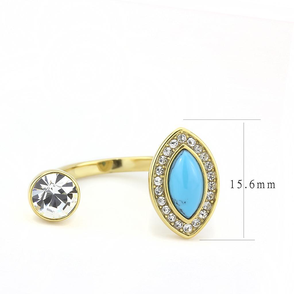 TK3592 - IP Gold(Ion Plating) Stainless Steel Ring with Synthetic Turquoise in Turquoise - Joyeria Lady