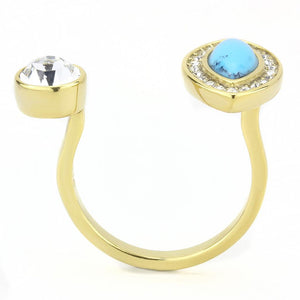 TK3592 - IP Gold(Ion Plating) Stainless Steel Ring with Synthetic Turquoise in Turquoise