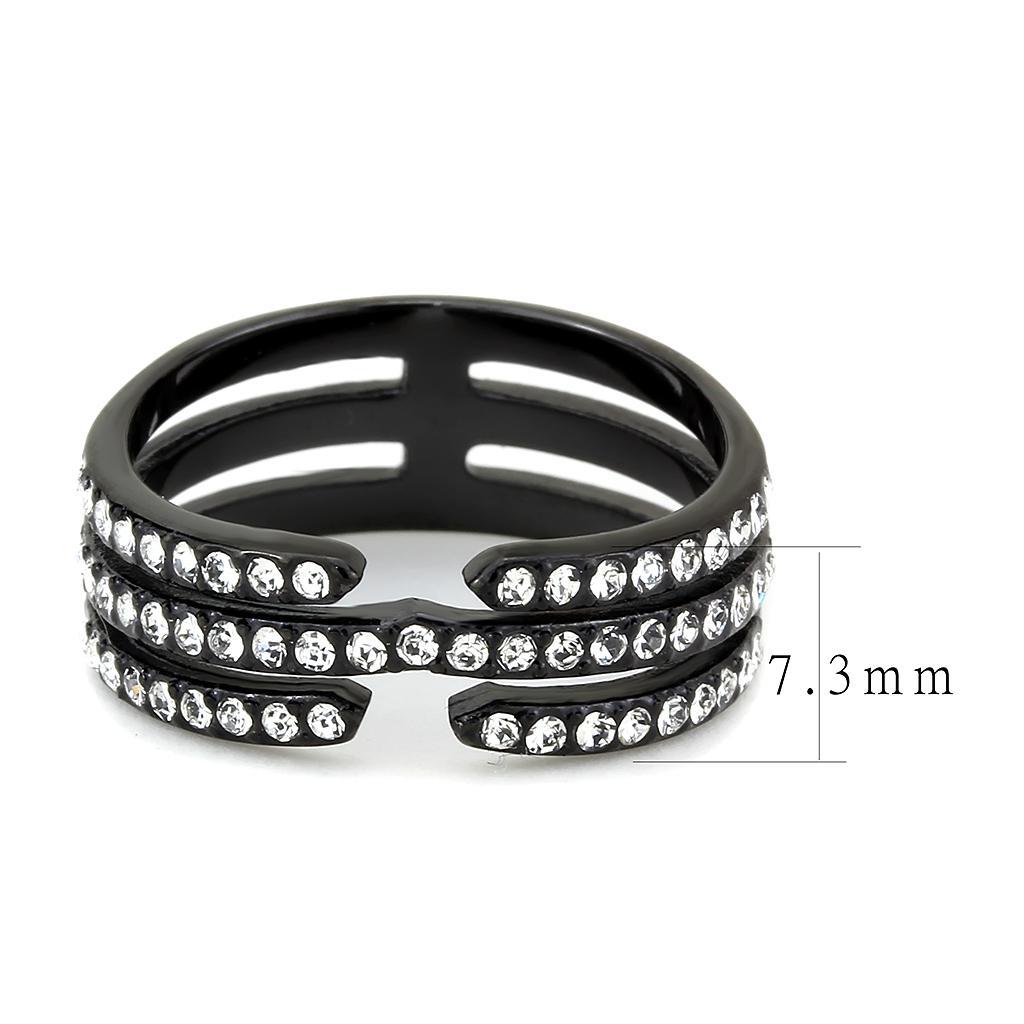 TK3594 - IP Black(Ion Plating) Stainless Steel Ring with Top Grade Crystal  in Clear - Joyeria Lady