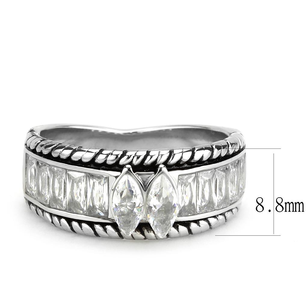 TK3606 - No Plating Stainless Steel Ring with AAA Grade CZ  in Clear - Joyeria Lady