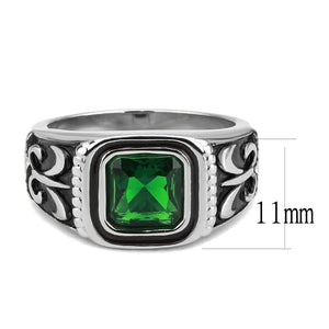 TK3616 High polished (no plating) Stainless Steel Ring with Synthetic in Emerald