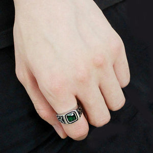 TK3616 High polished (no plating) Stainless Steel Ring with Synthetic in Emerald