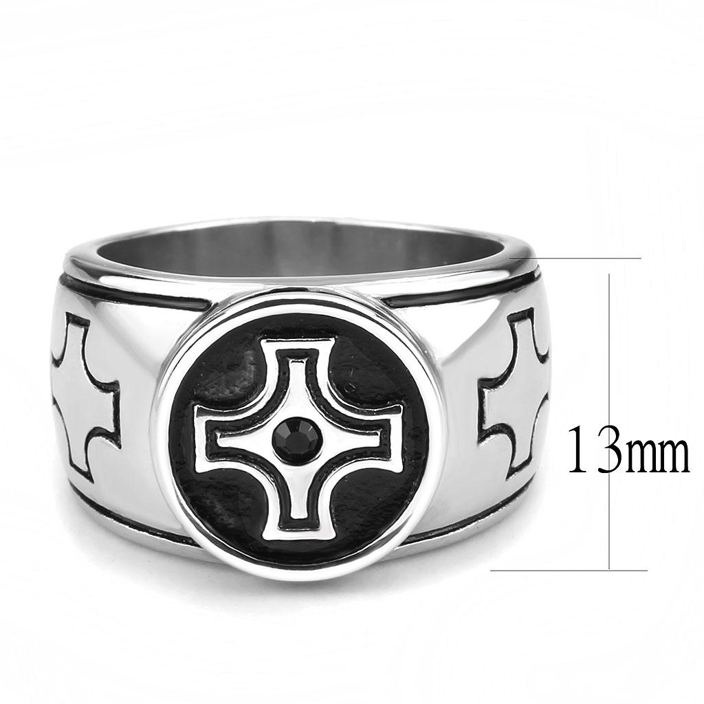 TK3617 High polished (no plating) Stainless Steel Ring with Top Grade Crystal in Jet - Joyeria Lady