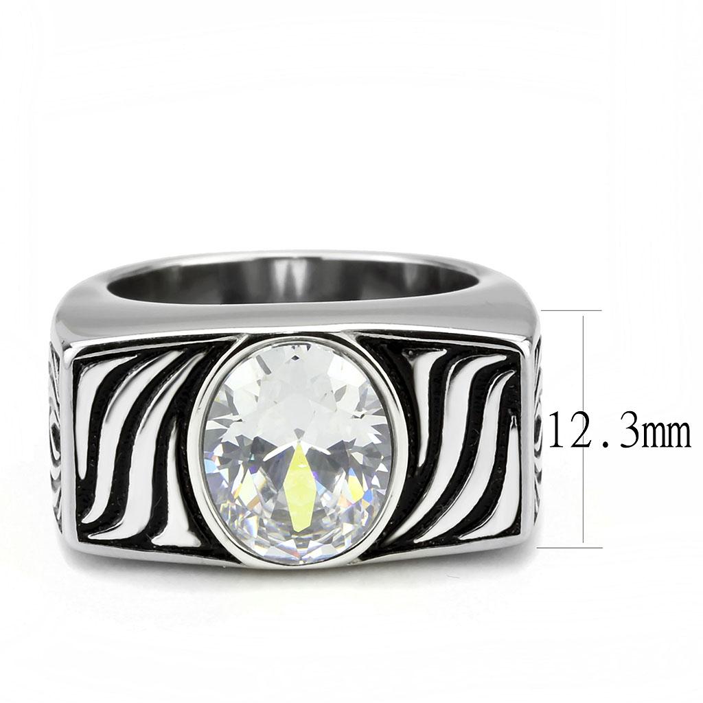 TK3620 High polished (no plating) Stainless Steel Ring with AAA Grade CZ in Clear - Joyeria Lady