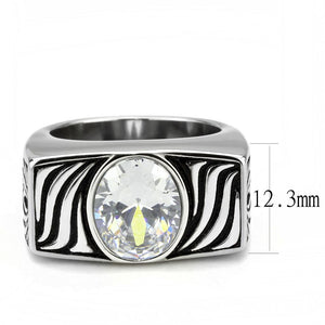 TK3620 High polished (no plating) Stainless Steel Ring with AAA Grade CZ in Clear