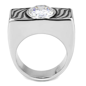 TK3620 High polished (no plating) Stainless Steel Ring with AAA Grade CZ in Clear