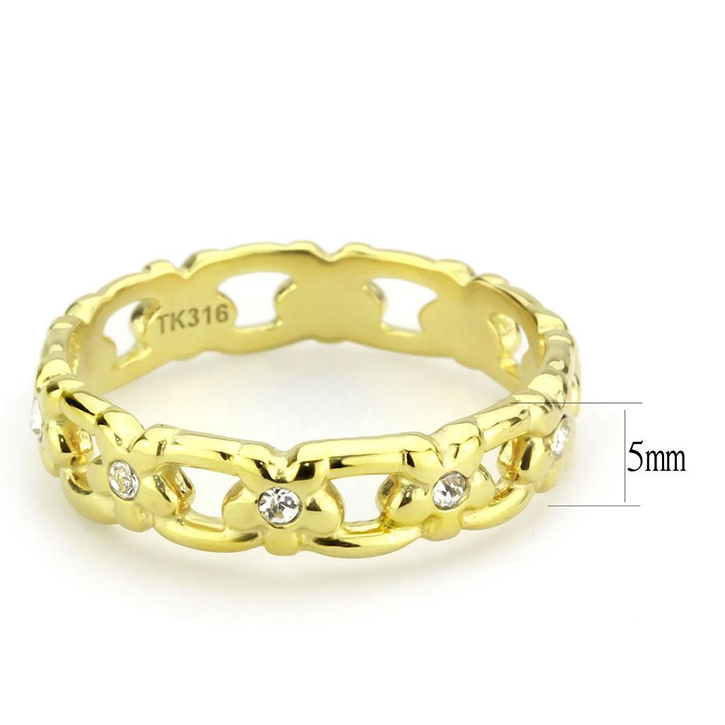 TK3629 - IP Gold(Ion Plating) Stainless Steel Ring with Top Grade Crystal  in Clear - Joyeria Lady