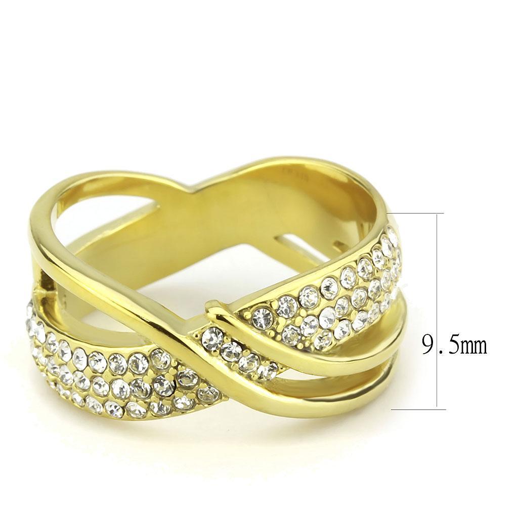 TK3632 - IP Gold(Ion Plating) Stainless Steel Ring with Top Grade Crystal  in Clear - Joyeria Lady
