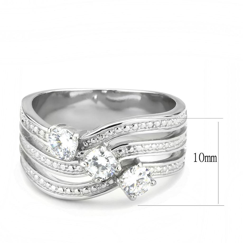 TK3633 - High polished (no plating) Stainless Steel Ring with AAA Grade CZ  in Clear - Joyeria Lady