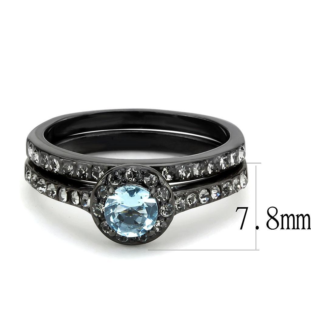 TK3634 - IP Black(Ion Plating) Stainless Steel Ring with Synthetic Synthetic Glass in Sea Blue - Joyeria Lady
