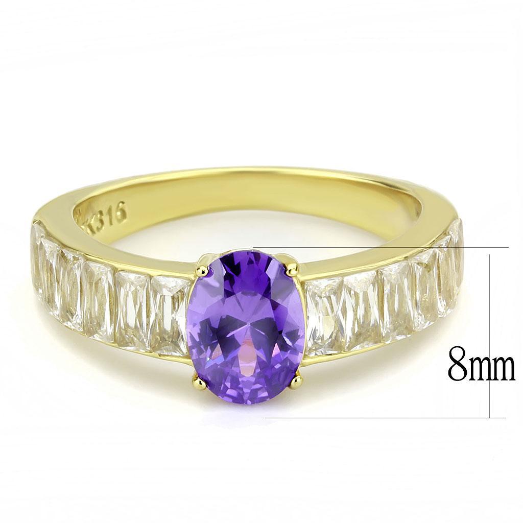 TK3641 - IP Gold(Ion Plating) Stainless Steel Ring with AAA Grade CZ  in Tanzanite - Joyeria Lady
