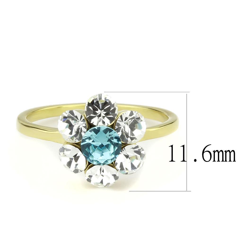 TK3642 - IP Gold(Ion Plating) Stainless Steel Ring with Synthetic Synthetic Glass in Sea Blue - Joyeria Lady