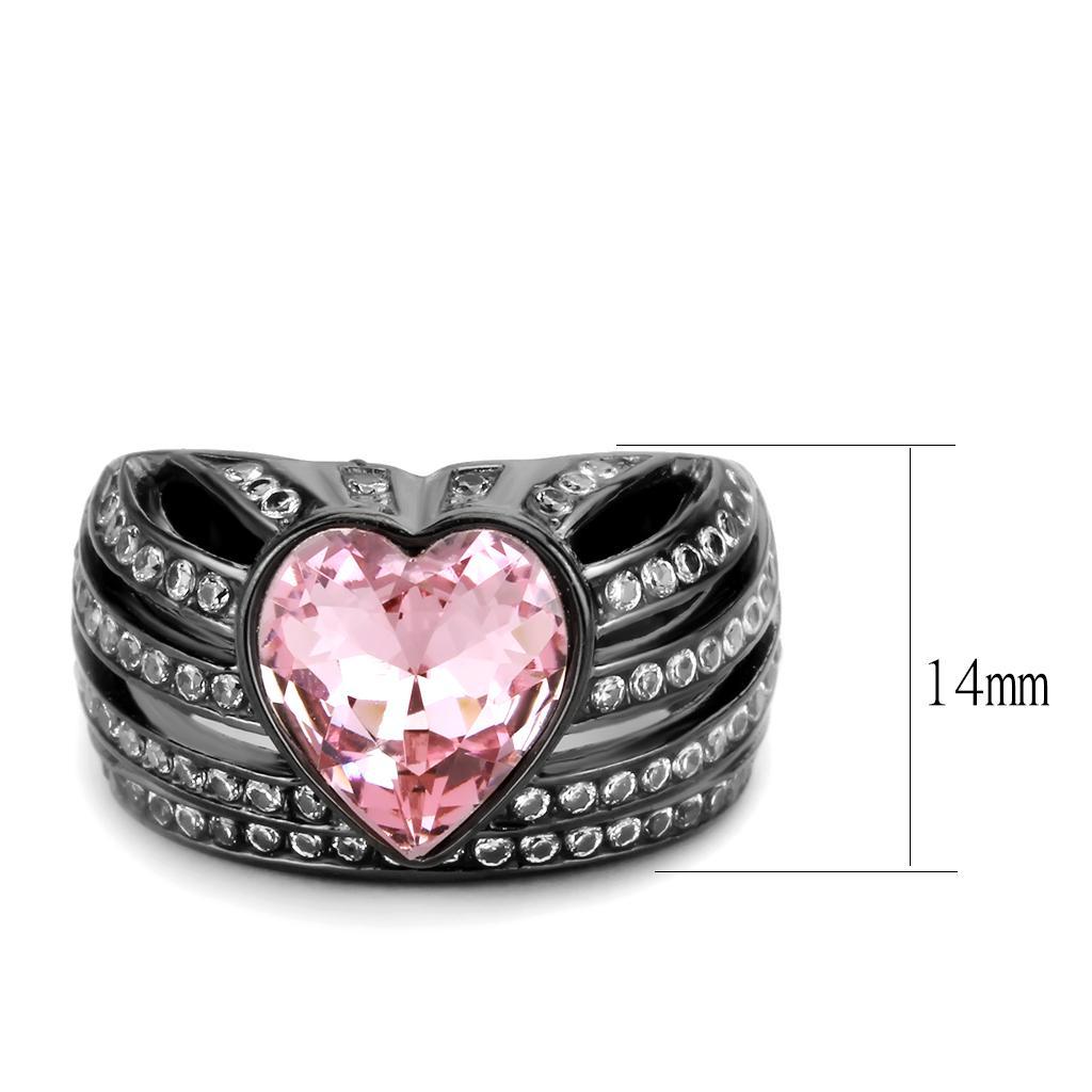 TK3686 - IP Black(Ion Plating) Stainless Steel Ring with Top Grade Crystal  in Light Rose - Joyeria Lady