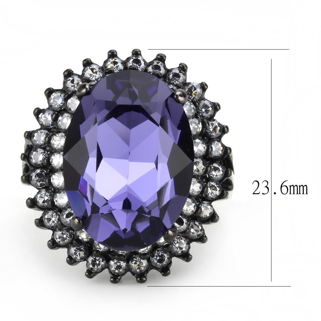 TK3687 - IP Black(Ion Plating) Stainless Steel Ring with Top Grade Crystal  in Tanzanite - Joyeria Lady