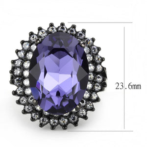 TK3687 - IP Black(Ion Plating) Stainless Steel Ring with Top Grade Crystal  in Tanzanite