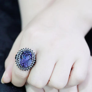 TK3687 - IP Black(Ion Plating) Stainless Steel Ring with Top Grade Crystal  in Tanzanite