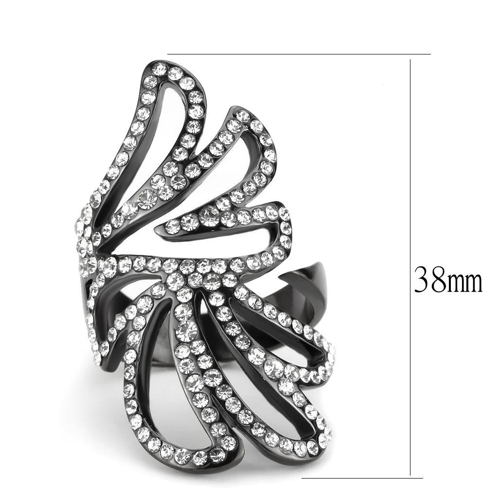 TK3688 - IP Light Black  (IP Gun) Stainless Steel Ring with Top Grade Crystal  in Clear - Joyeria Lady