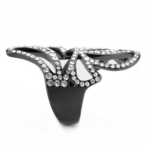 TK3688 - IP Light Black  (IP Gun) Stainless Steel Ring with Top Grade Crystal  in Clear