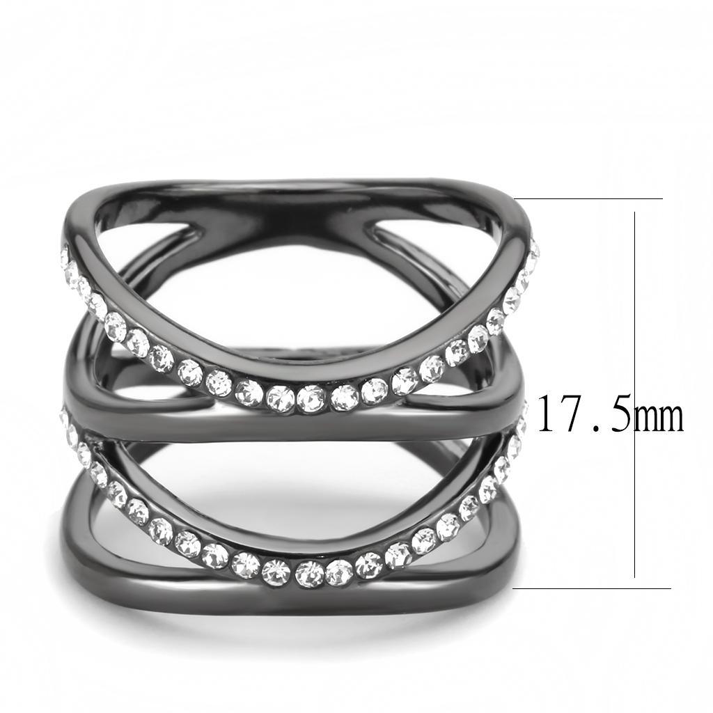 TK3689 - IP Light Black  (IP Gun) Stainless Steel Ring with Top Grade Crystal  in Clear - Joyeria Lady