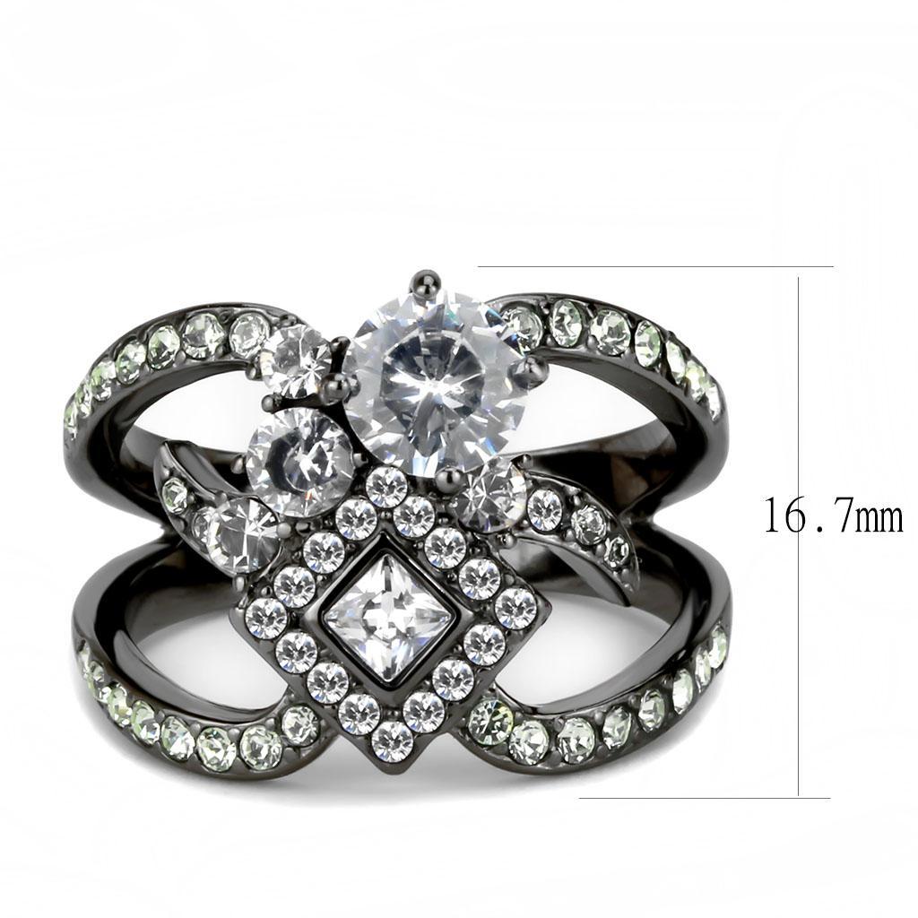 TK3690 - IP Light Black  (IP Gun) Stainless Steel Ring with AAA Grade CZ  in Clear - Joyeria Lady