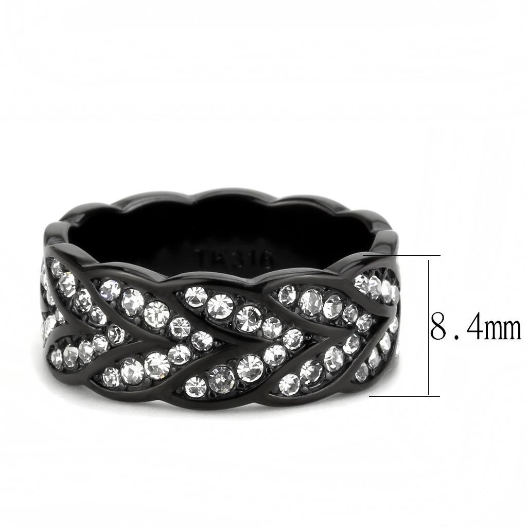 TK3691 - IP Black(Ion Plating) Stainless Steel Ring with Top Grade Crystal  in Clear - Joyeria Lady