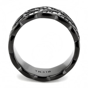 TK3691 - IP Black(Ion Plating) Stainless Steel Ring with Top Grade Crystal  in Clear