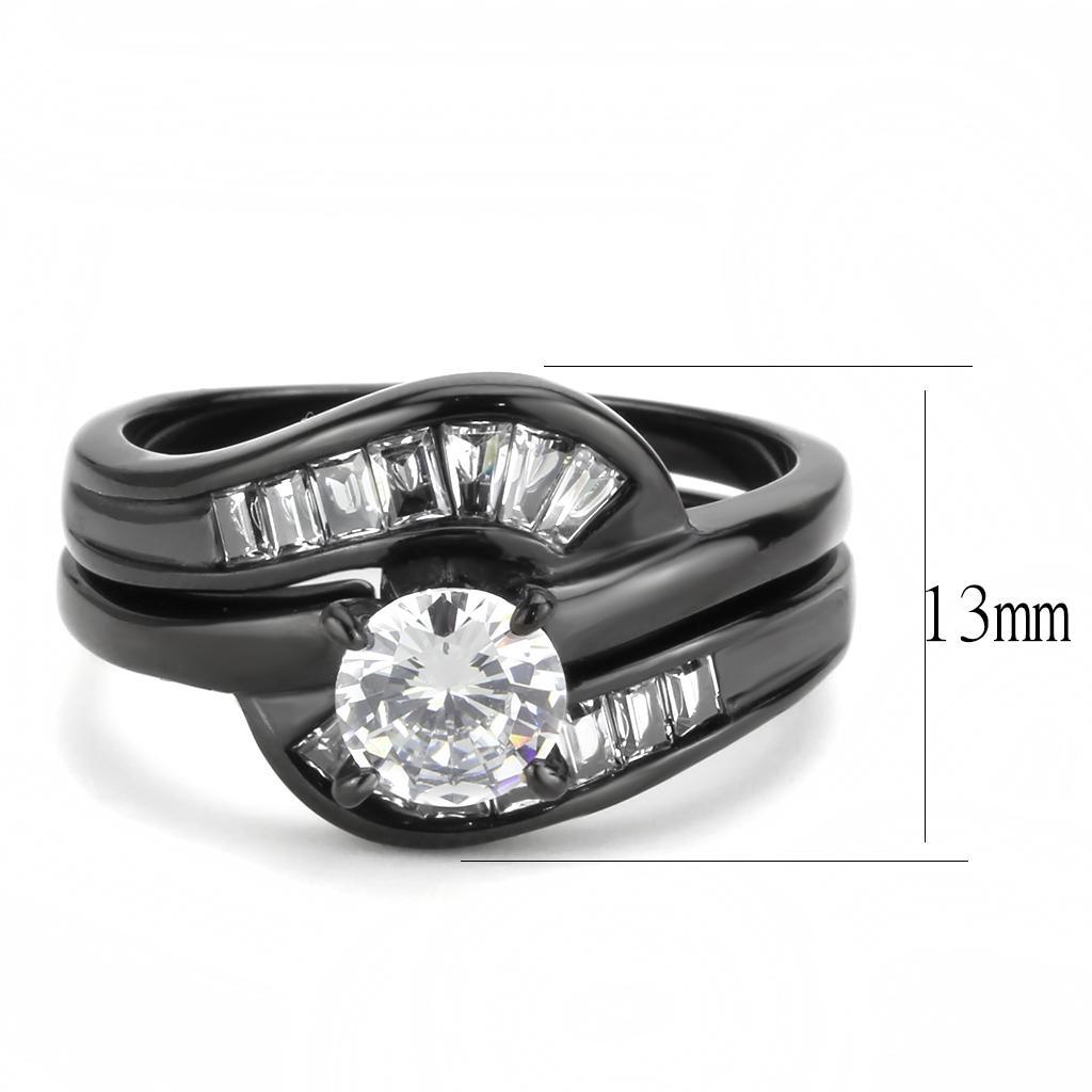TK3693 - IP Black(Ion Plating) Stainless Steel Ring with AAA Grade CZ  in Clear - Joyeria Lady