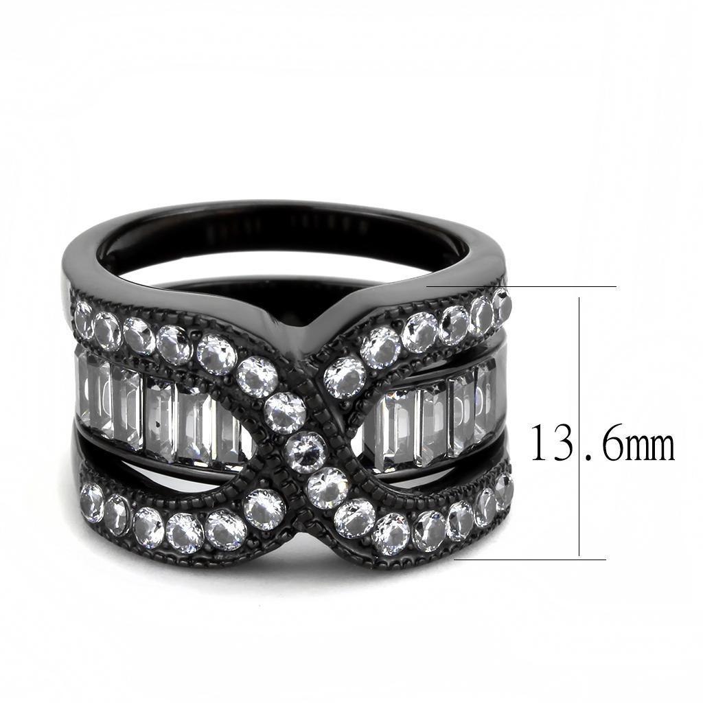 TK3694 - IP Black(Ion Plating) Stainless Steel Ring with AAA Grade CZ  in Clear - Joyeria Lady