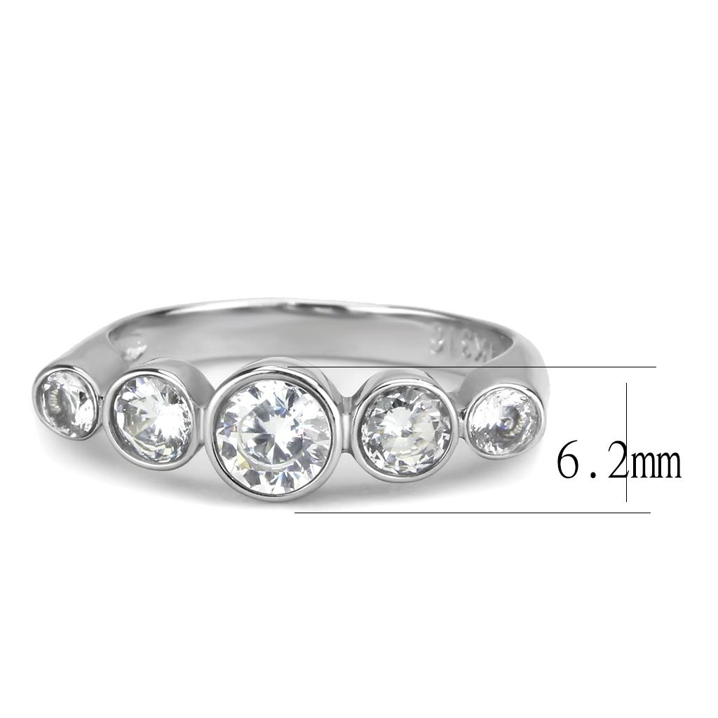 TK3697 - High polished (no plating) Stainless Steel Ring with AAA Grade CZ  in Clear - Joyeria Lady