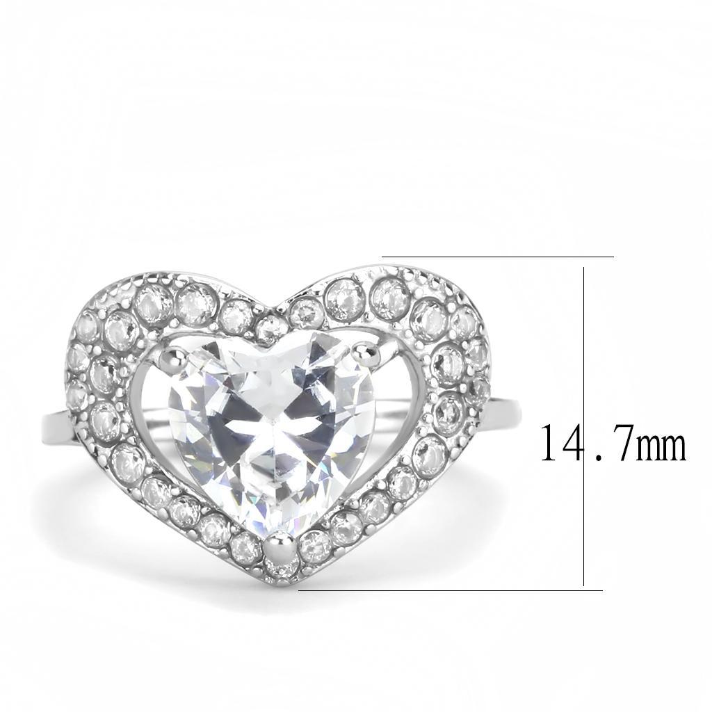 TK3698 - High polished (no plating) Stainless Steel Ring with AAA Grade CZ  in Clear - Joyeria Lady