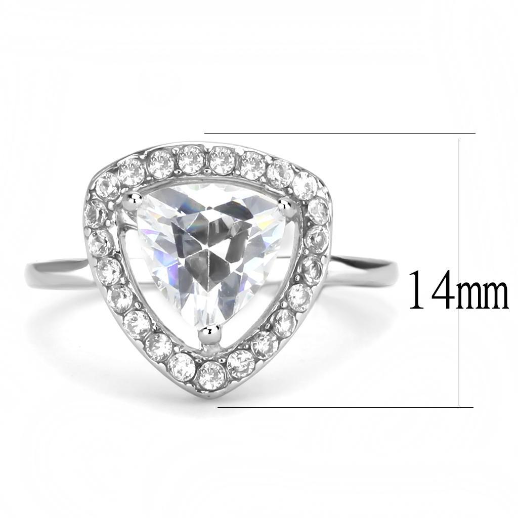 TK3699 - High polished (no plating) Stainless Steel Ring with AAA Grade CZ  in Clear - Joyeria Lady