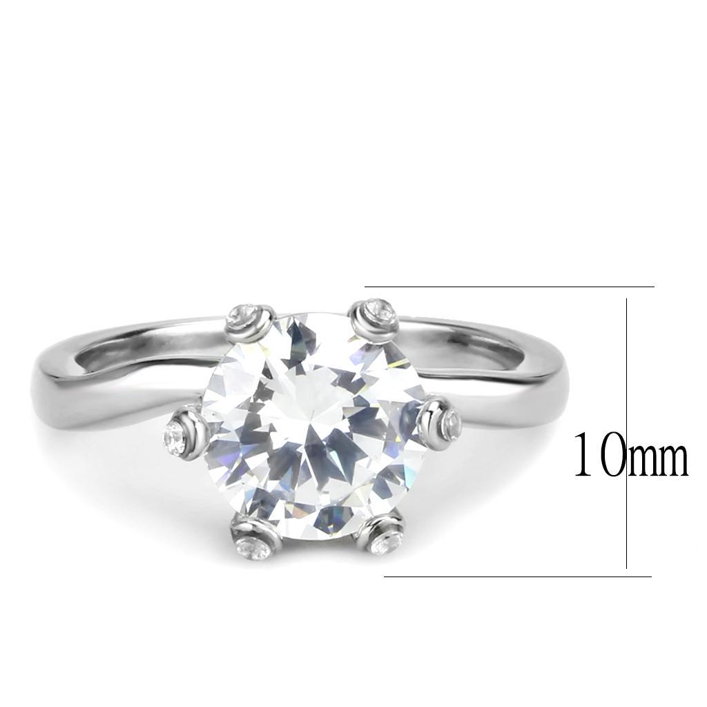 TK3700 - High polished (no plating) Stainless Steel Ring with AAA Grade CZ  in Clear - Joyeria Lady